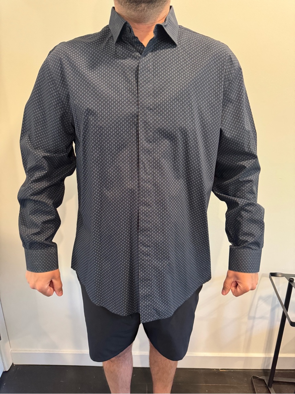 Perry Ellis Navy Small Geometric Print Button-Down Shirt